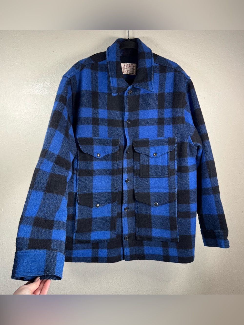 Vintage Filson Mackinaw Virgin Wool Cruiser Jacket Blue USA Made Size 48?